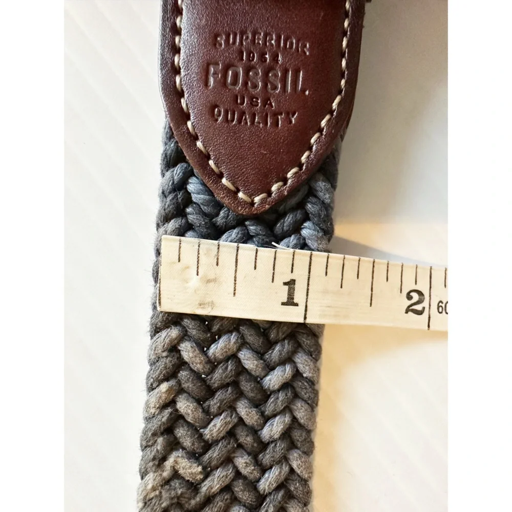 Fossil Mens Braided Belt Blue With Brown Leather Accents Size 85/34 Preppy